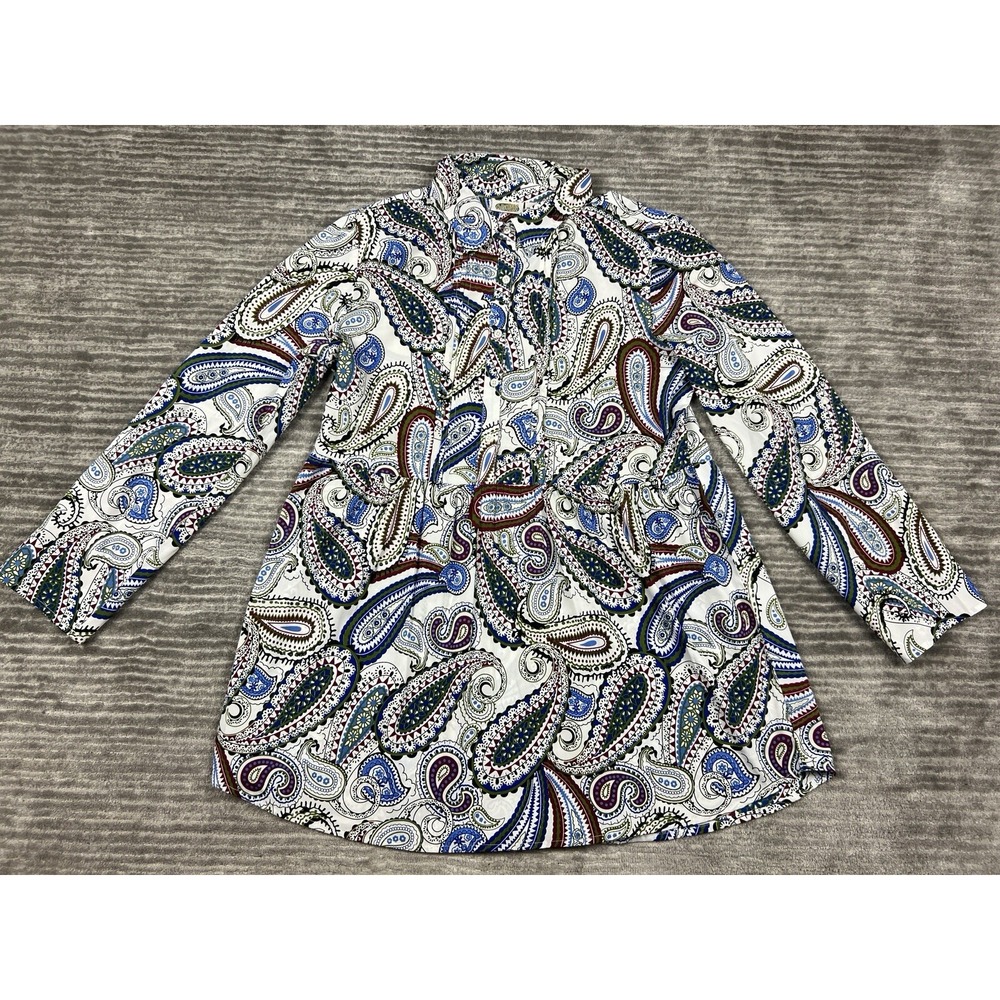 Collections Etc Tunic Womens L Multicolor Paisley Button Front Long Sleeve Top